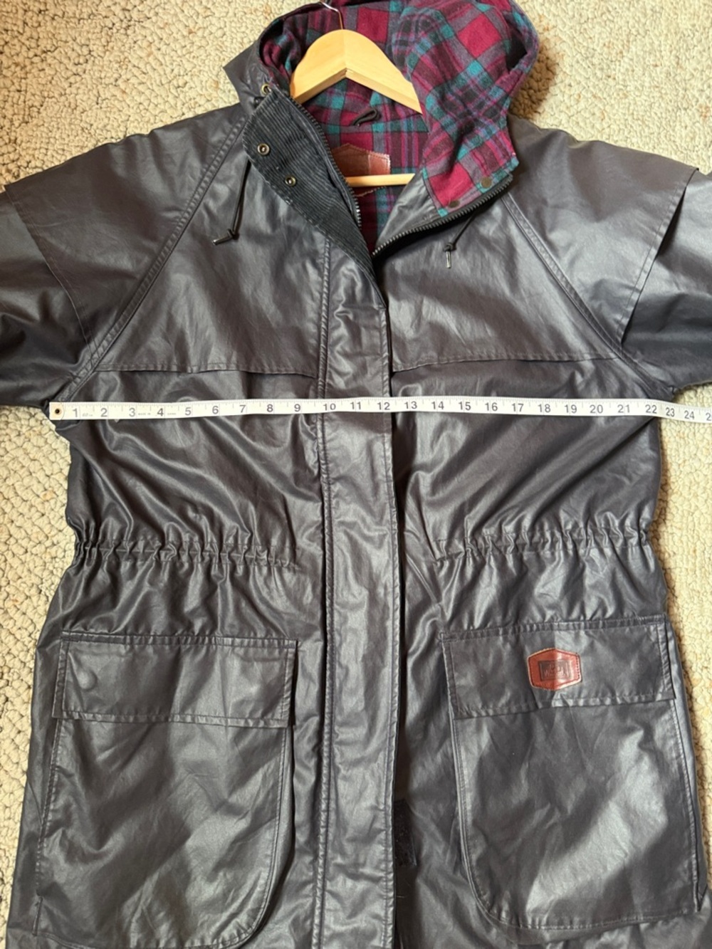 Vintage Woolrich Waxed Cotton Charcoal Hooded Trench Coat - Picture 10 of 13